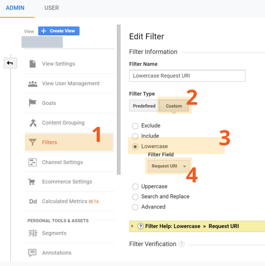 Google Analytics lowercase filter set-up