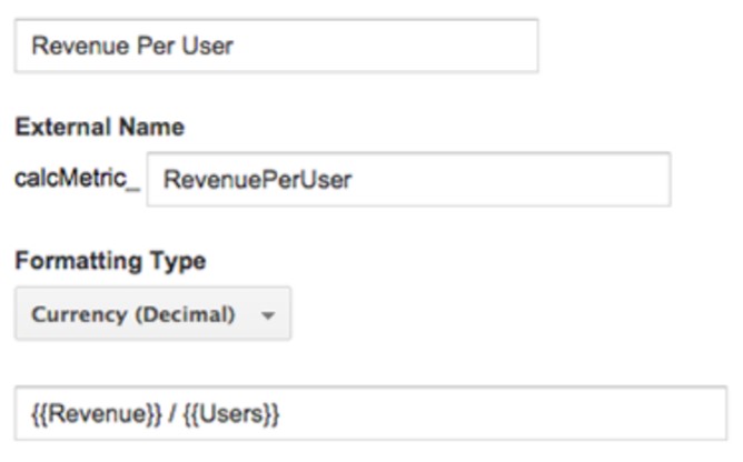 Google Analytics revenue per user custom metric