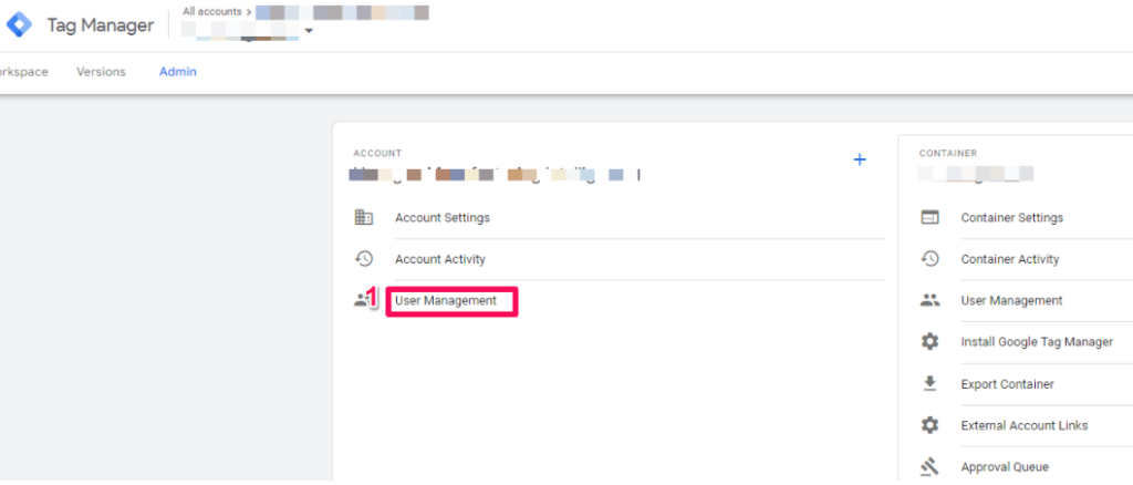 Select User Management in the Account section of GTM
